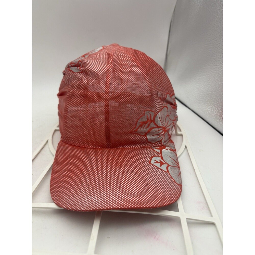 Women’s Red Silver Metallic Floral Baseball Cap Elastic Back New Without Tags